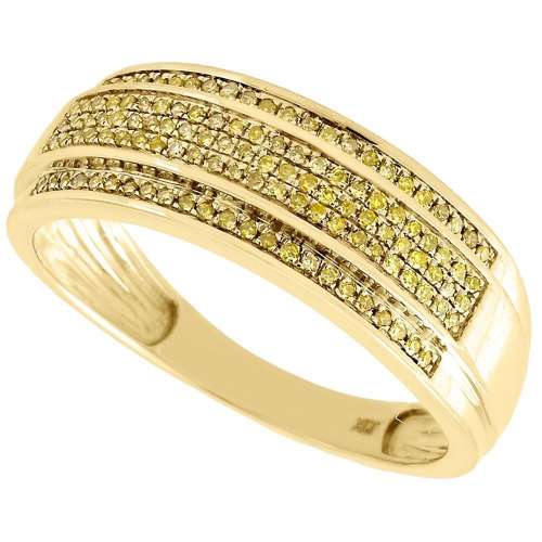 Yellow Diamond Wedding Band Men's 10K Gold Round Cut Pave Engagement Ring .30 Ct black friday deal